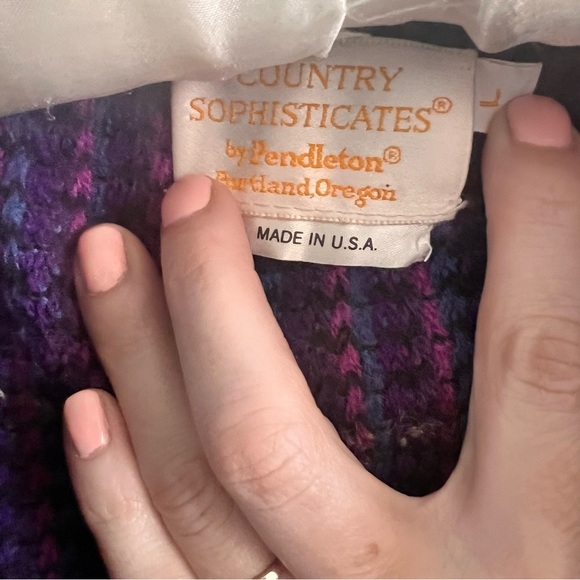 Vintage Pendleton Purple Striped Women's Wool Cardigan  Sweater - Picture 4 of 5